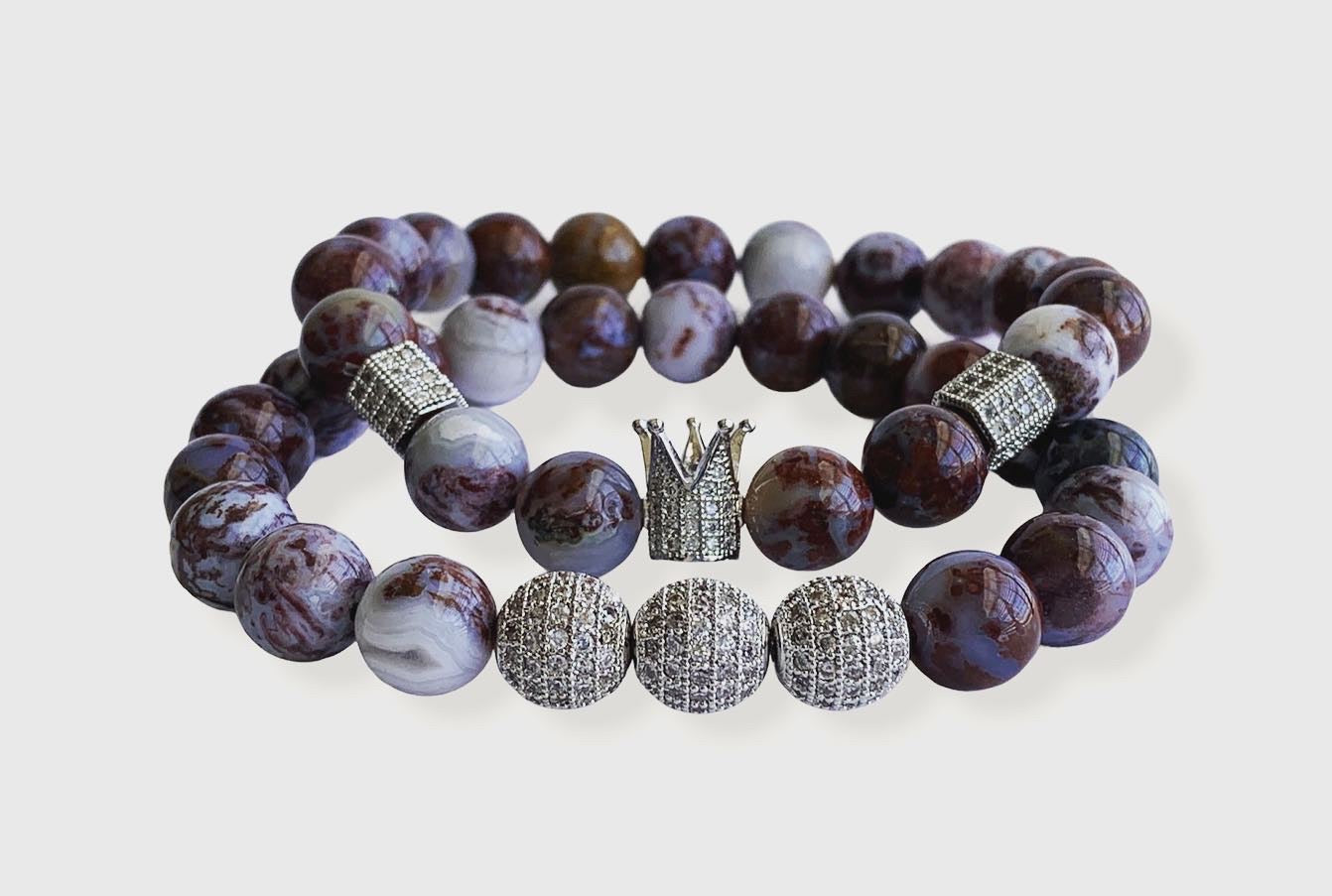 "Zeus"  Red Lightning Agate with CZ Crown