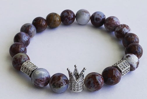 "Zeus"  Red Lightning Agate with CZ Crown