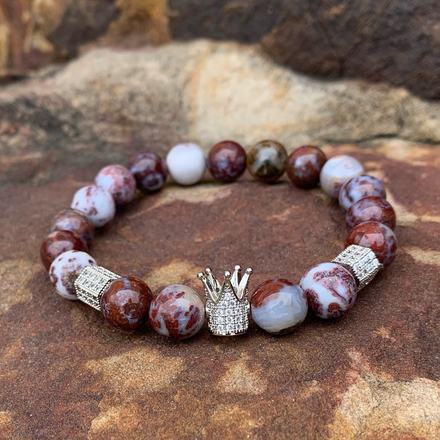 "Zeus"  Red Lightning Agate with CZ Crown