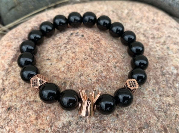 Onyx with Rose Gold Crown Bracelet
