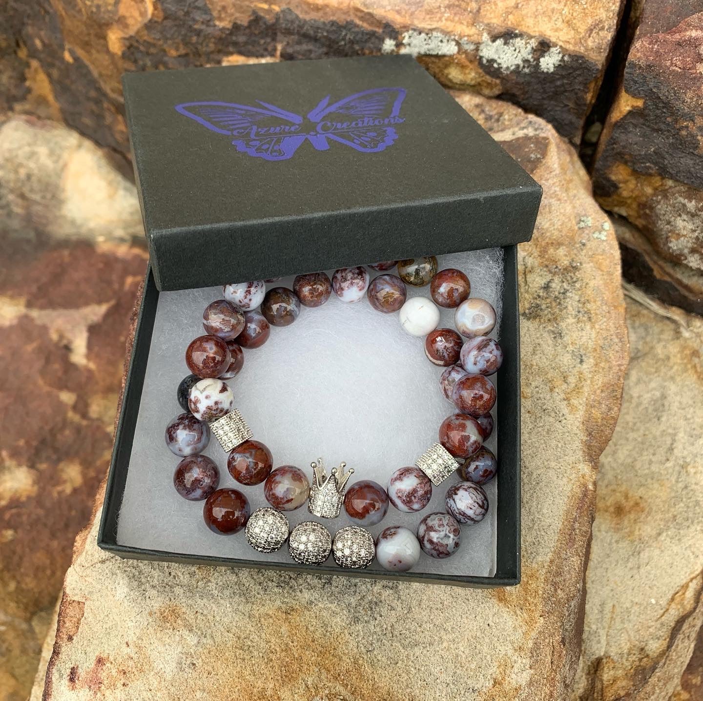 "Zeus"  Red Lightning Agate with CZ Crown