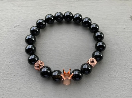 Onyx with Rose Gold Crown Bracelet