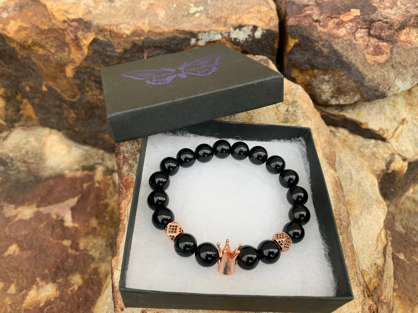 Onyx with Rose Gold Crown Bracelet