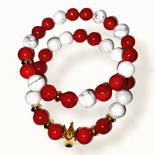 Men's White Howlite and Red Mother of Pearl Bracelet Set